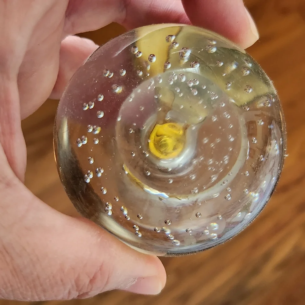 Vintage Bubble Glass/Brass Apple Paperweight